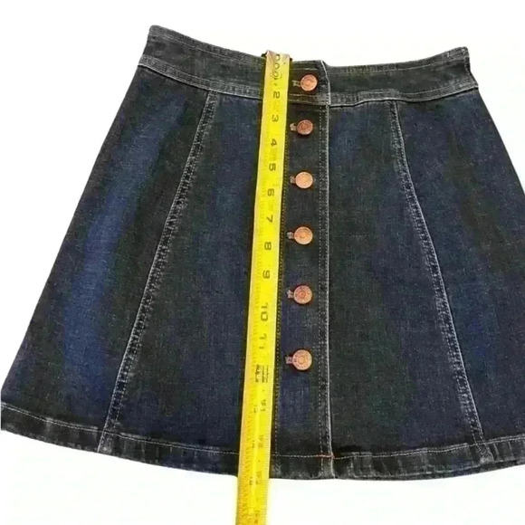 Madewell Stretch Denim Button Front A Line Mini Skirt Size 10 Retro Dark Wash - Picture 4 of 6